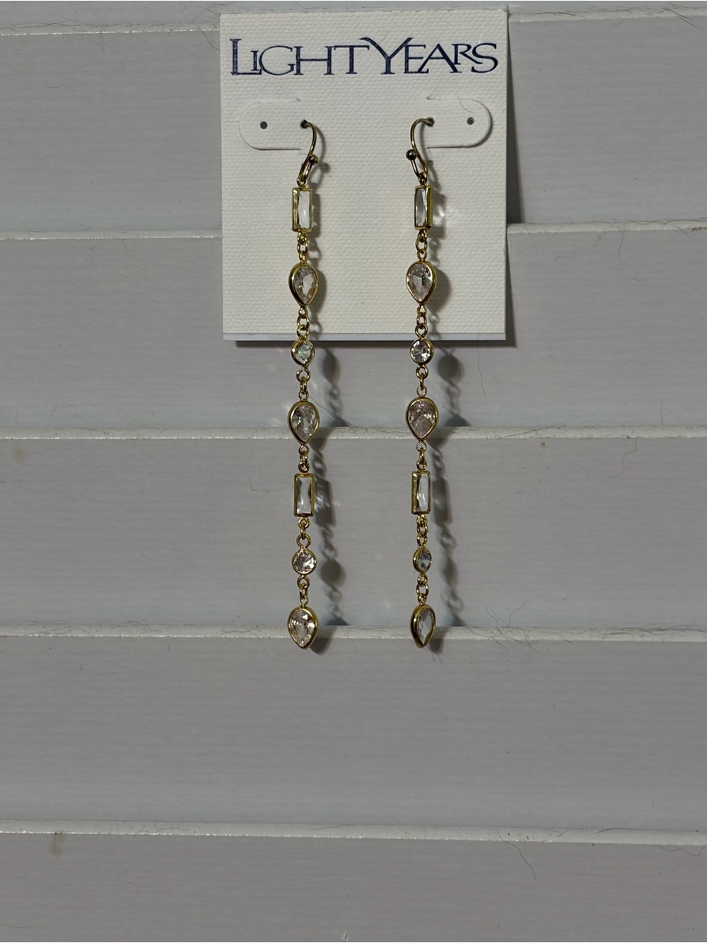 Gold-Tone Long Crystal Drop Earrings - Clear